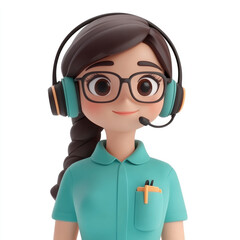 3D cartoon, a female customer service uniform. on a solid white background