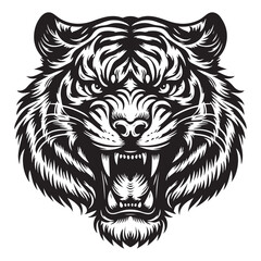 Fototapeta premium Line art of tiger roaring cartoon vector