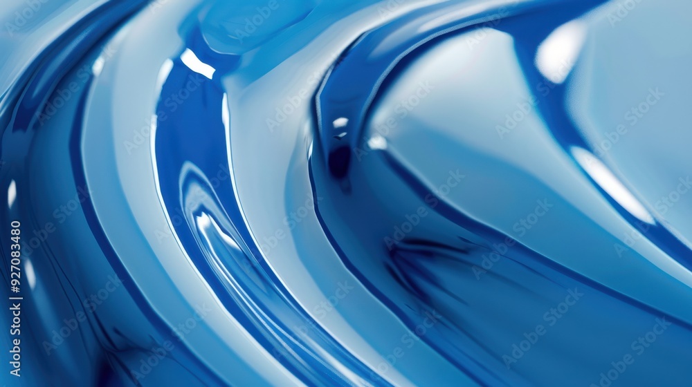Poster A close-up image of blue liquid swirling and reflecting light, creating abstract patterns. The liquid appears smooth and glossy, with a depth and texture that evokes a sense of motion and fluidity.