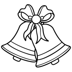 Line art of wedding Christmas bells with ribbons 
