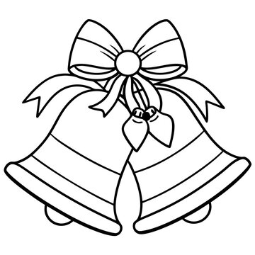 recommend clip art: Line art of wedding Christmas bells with ribbons 
                    