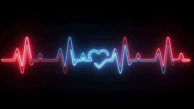 Heartbeat line neon light heart rate display screen medical research. Heartbeat Animation On Black Background. 