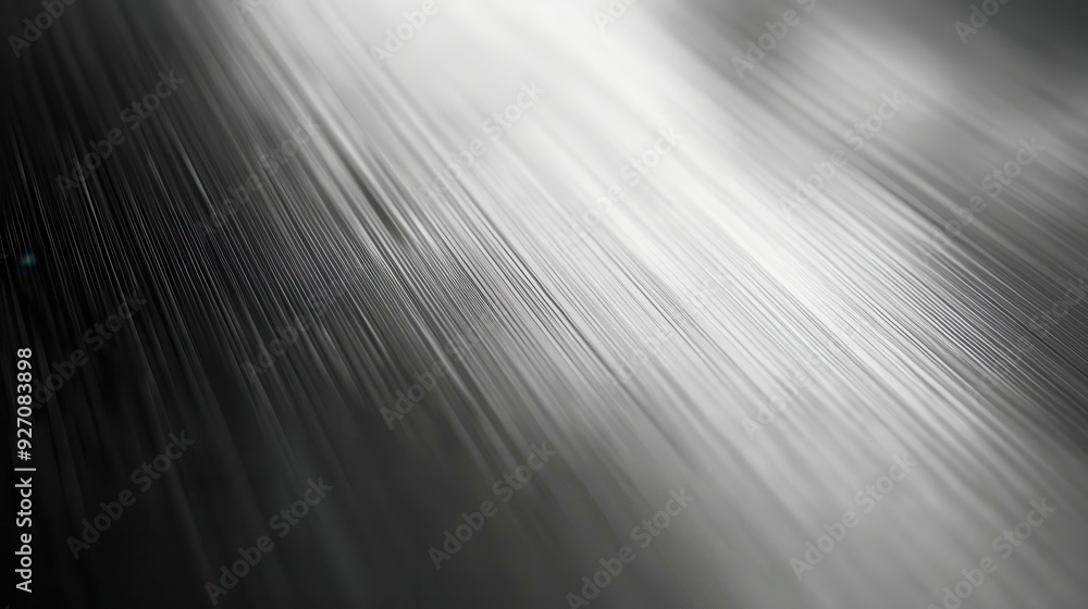 Poster a close-up, abstract photo of a brushed metal surface with parallel lines, illuminated by a bright, 