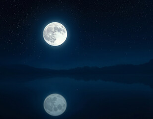 full moon over the lake at serene night scene of sharad purnima