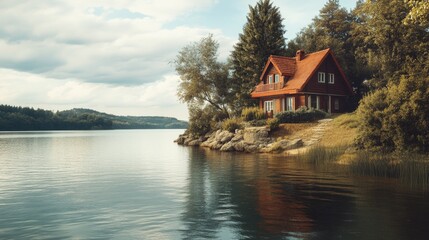 Obraz premium House on Hill by Water