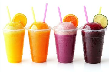 Juices and Floats in Plastic Cup on white background created with Generative AI