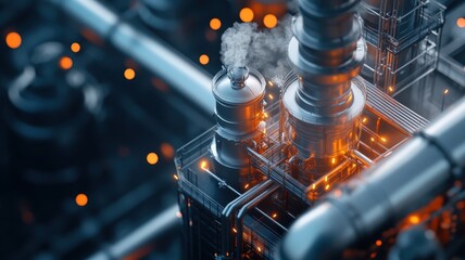 Fototapeta premium Stylized illustration of oil refinery in bold lines and contrasting colors.