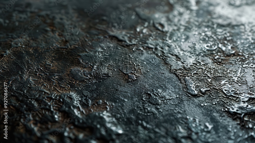 Aufkleber a close-up view of a dark metal surface. the surface has a rough, textured appearance due to crackin