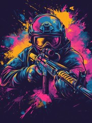 Naklejka premium Man with gas mask holding rifle