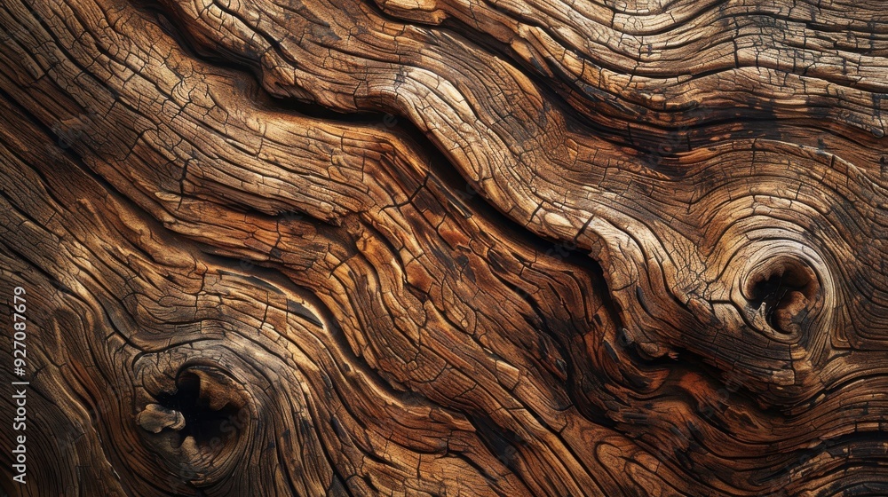 Poster the image showcases a close-up view of the surface of a weathered piece of wood. the grain is intric