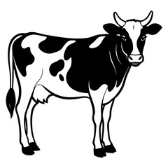 black and white cow vector illustration 
