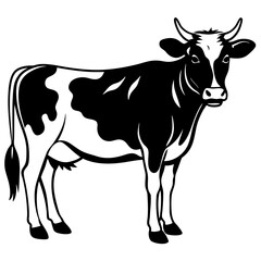 black and white cow vector illustration 