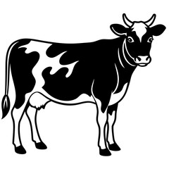 black and white cow vector illustration 