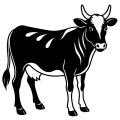 black and white cow vector illustration 