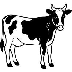 black and white cow vector illustration 