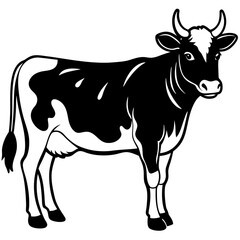black and white cow vector illustration 