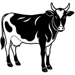 black and white cow vector illustration 