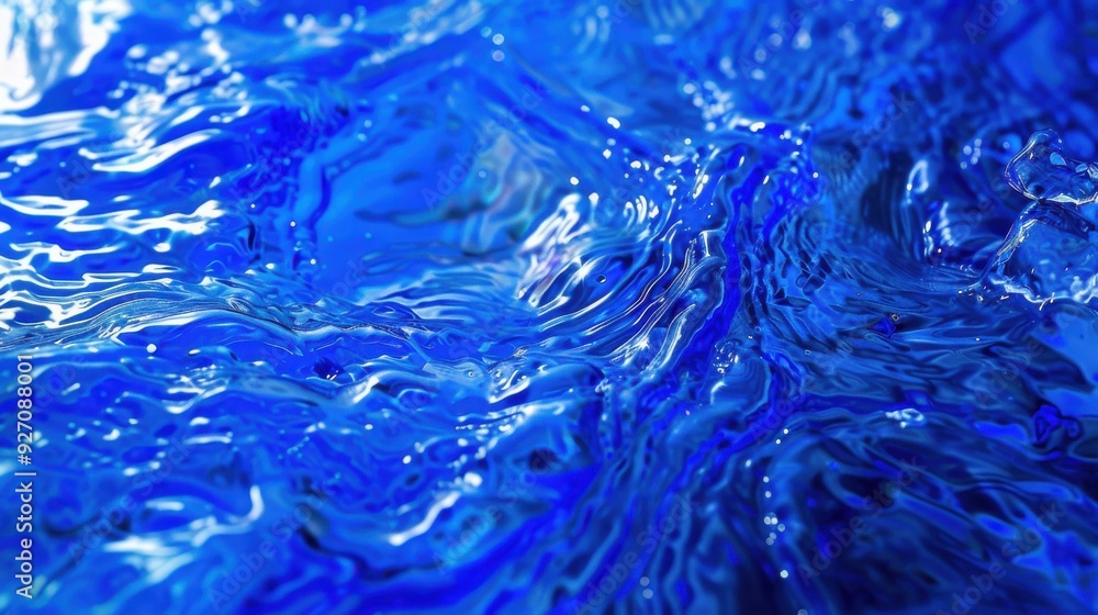 Fototapete A close-up photograph of the surface of water rippling and reflecting the light. The water is a vibrant blue, with many small waves and ripples creating a dynamic and abstract pattern.