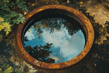 Round Hole with Sky Reflection