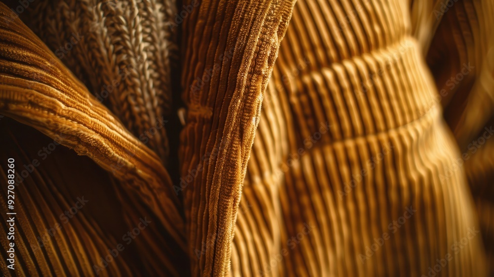 Poster A close-up image of a brown corduroy jacket, showing the texture of the fabric and the way the light reflects off of it.