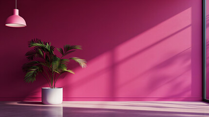 Dark pink fuchsia modern minimalistic interior background wall mockup 3d render