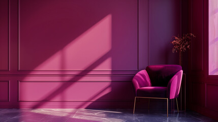 Dark pink fuchsia modern minimalistic interior background wall mockup 3d render