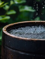 Wooden Barrel with Water