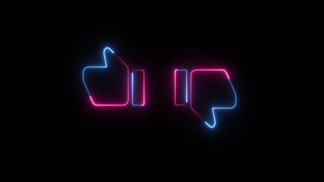 Neon Glowing Outline Yes or No Icon Animation Black Background. Colorful Bright Symbol In Black Background.