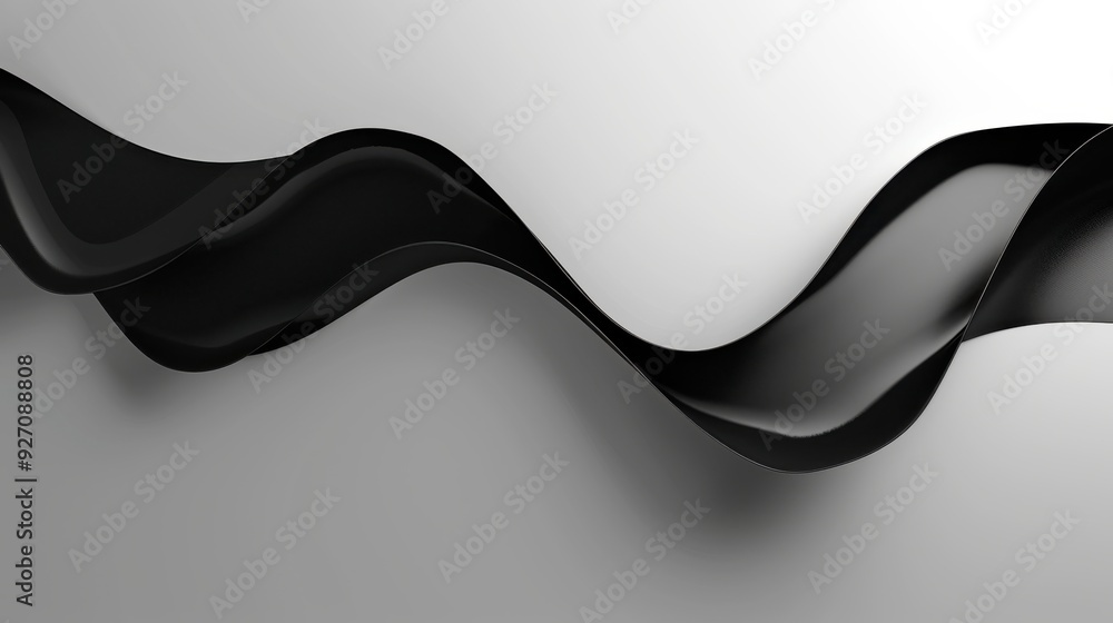 Aufkleber a black ribbon, rendered in 3d, gently undulates against a white background. the ribbon's smooth, sh