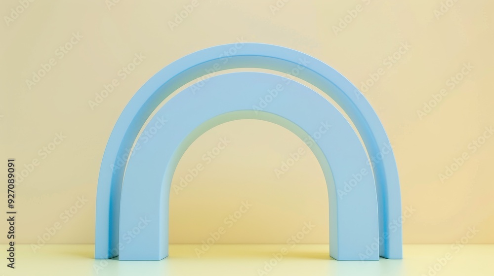 Aufkleber Two light blue semicircular shapes create an archway against a light yellow background. The archway appears to be made of a soft, textured material and creates a sense of depth and perspective. The im