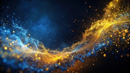 Obraz premium Abstract background with dark blue and yellow particles swirling against a dark backdrop , dynamic, bursts of color