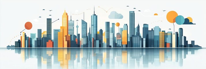 Business cycle, expansion and contraction with city skyline, flat design illustration