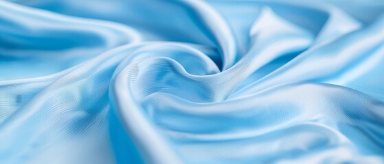 Obraz premium A tight shot of light blue fabric displaying undulating waves at its upper and lower edges