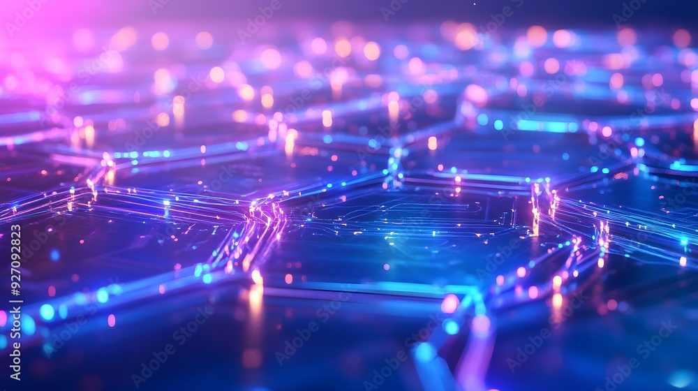 Poster abstract neon lights background with hexagon pattern