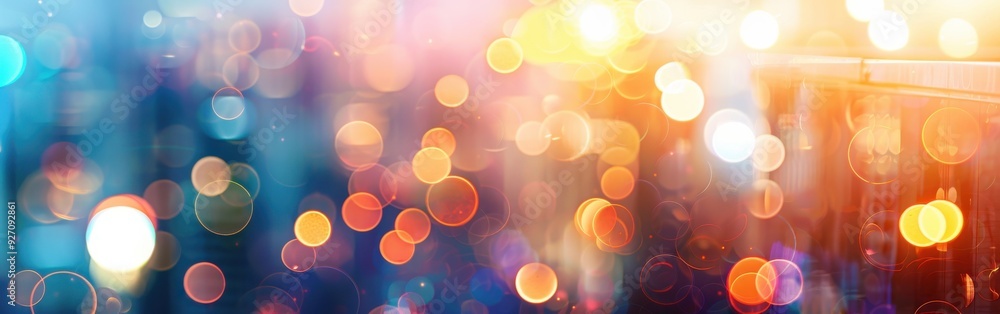 Poster a blurred background image of city lights at night, creating an abstract pattern of glowing circles 