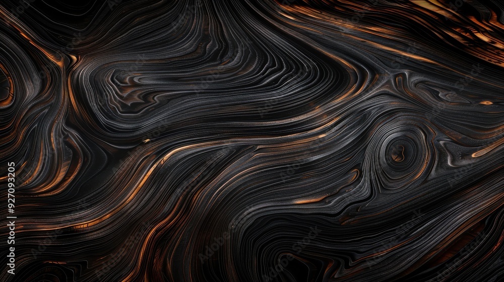 Poster A digital image of a dark, abstract pattern with swirling lines of black and orange. The pattern has a 3D, layered effect, with the orange lines appearing to be embedded within the black ones. The ima