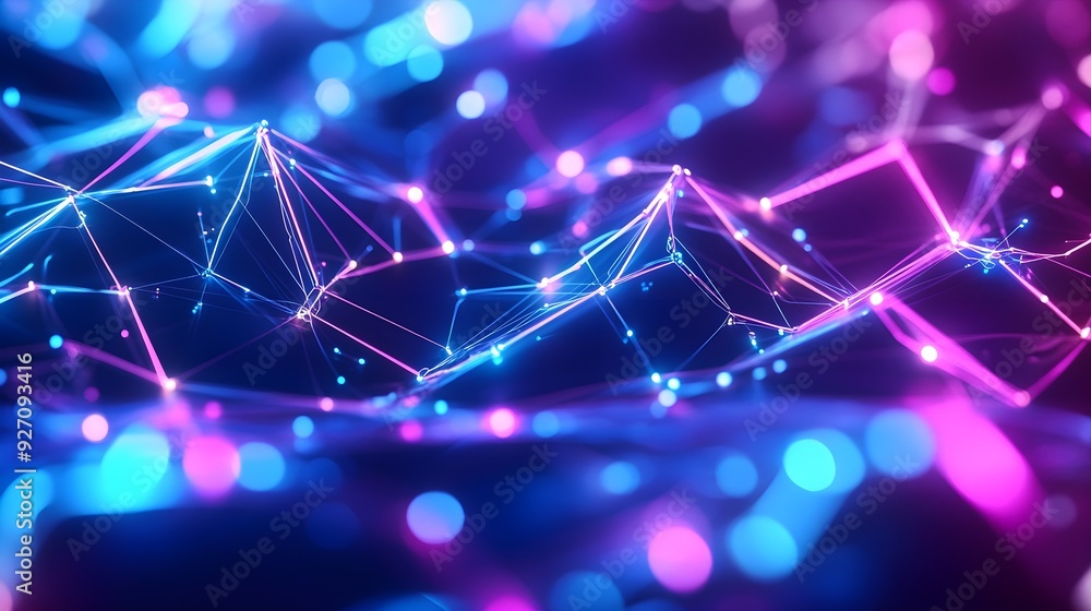 Poster abstract neon lines and bokeh lights background