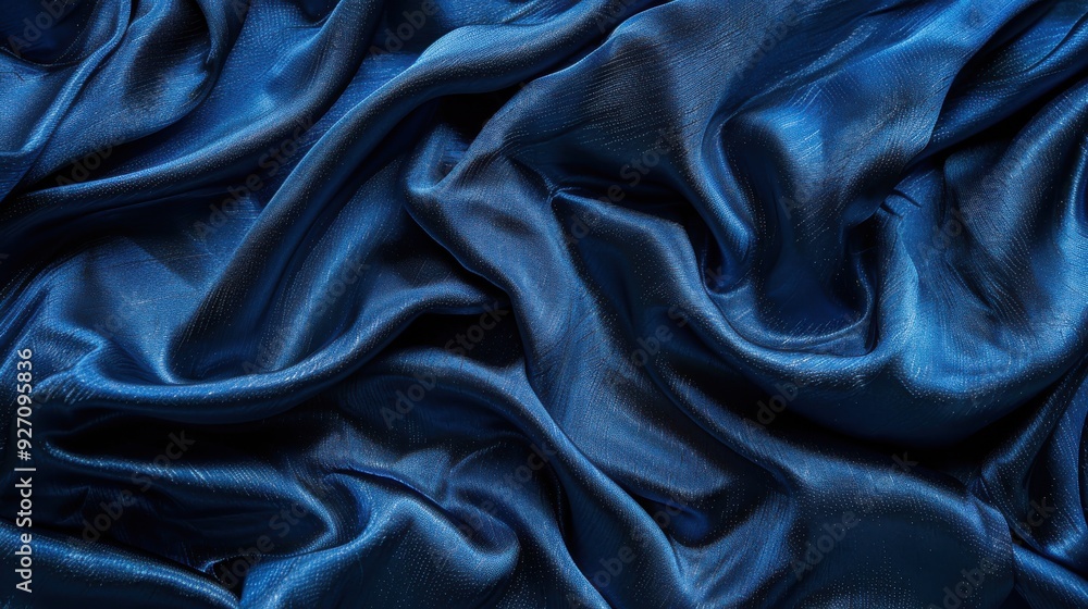 Aufkleber The image features a close-up view of blue silk fabric draped and folded in a soft, flowing manner. The fabric's texture is highlighted by the way it catches the light, creating a luxurious and elegan
