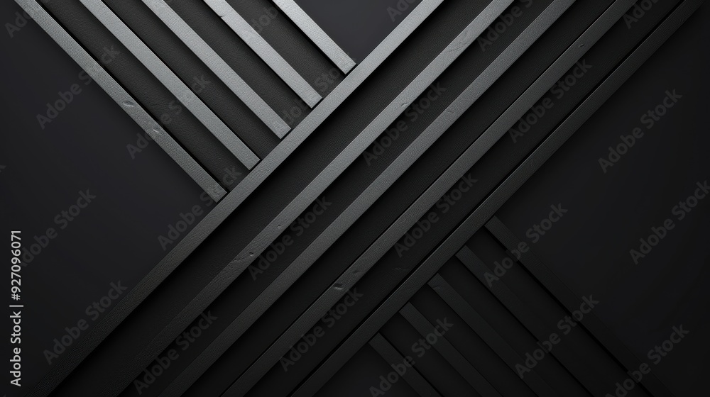 Poster a close-up photo of a dark wall with silver diagonal stripes. the stripes are arranged in an x patte