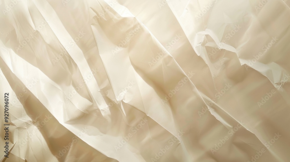 Poster the image shows a close-up shot of white paper that is crumpled and folded. the paper has a soft, li