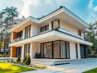 Fototapeta premium Large White House With Windows