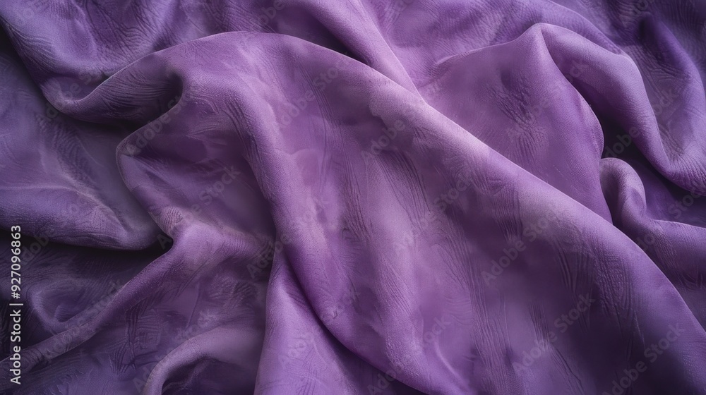 Poster a close-up shot of wrinkled purple fabric with an embossed pattern, showcasing its texture and soft,