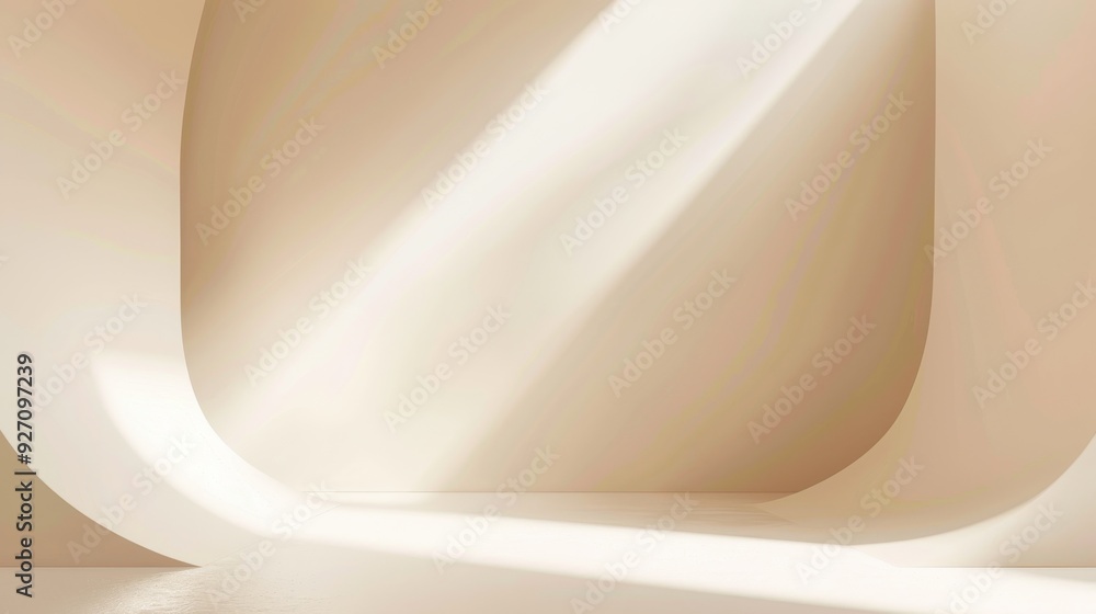 Poster a beam of sunlight streams through a curved, white wall, illuminating the floor and creating a brigh