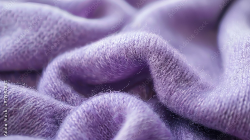 Poster a close-up image of a soft, purple knit fabric, showcasing the texture and the way the fabric drapes