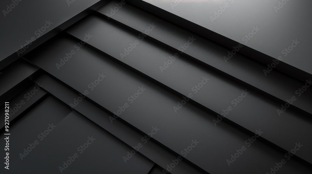 Fototapete A close-up image of a black and white abstract geometric pattern with diagonal lines and subtle shadows. The pattern creates a sense of depth and movement, with the lines receding into the background.
