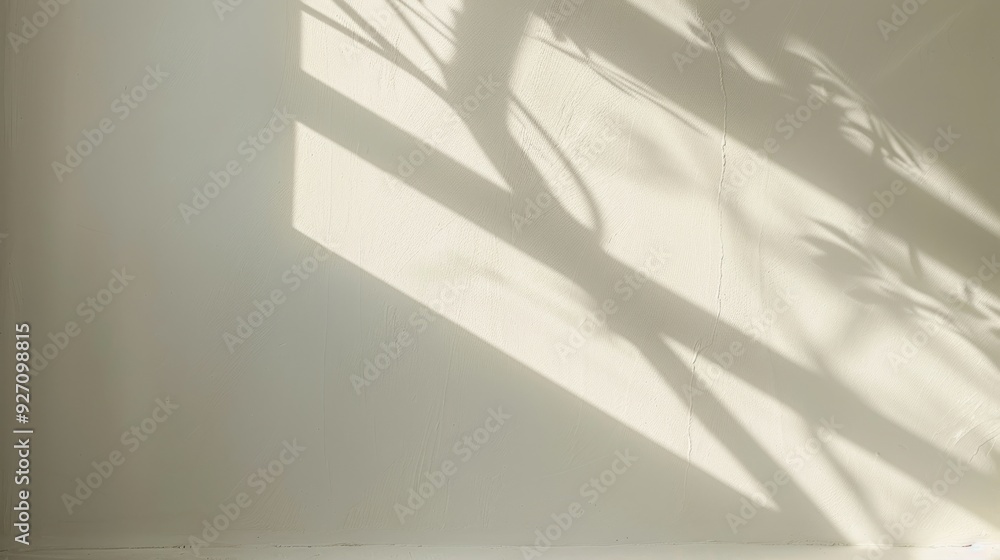 Aufkleber Sunlight streams through a window onto a white wall, casting a shadow of tree branches, creating a soft, abstract pattern.