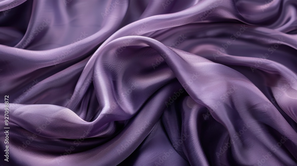 Poster a close-up shot of a piece of soft, flowing purple satin fabric, showcasing its delicate texture and