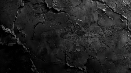 A close-up view of a cracked black concrete surface. The texture is rough and uneven, with deep cracks and crevices. The dark color and distressed look of the surface creates a sense of age and wear.