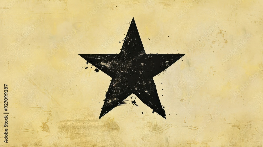 Aufkleber A large, black, five-pointed star is centered on a textured, light yellow, grunge background. The star appears worn and faded, adding to the rustic feel of the image.