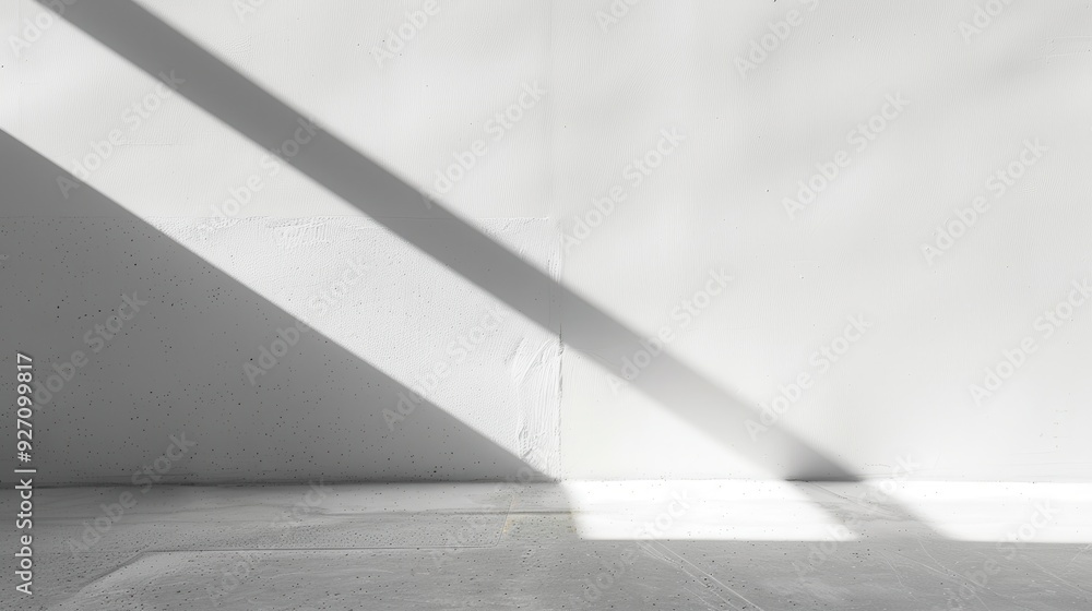 Aufkleber A diagonal beam of sunlight illuminates a corner of a room, creating a strong, sharp shadow on the white wall and floor.